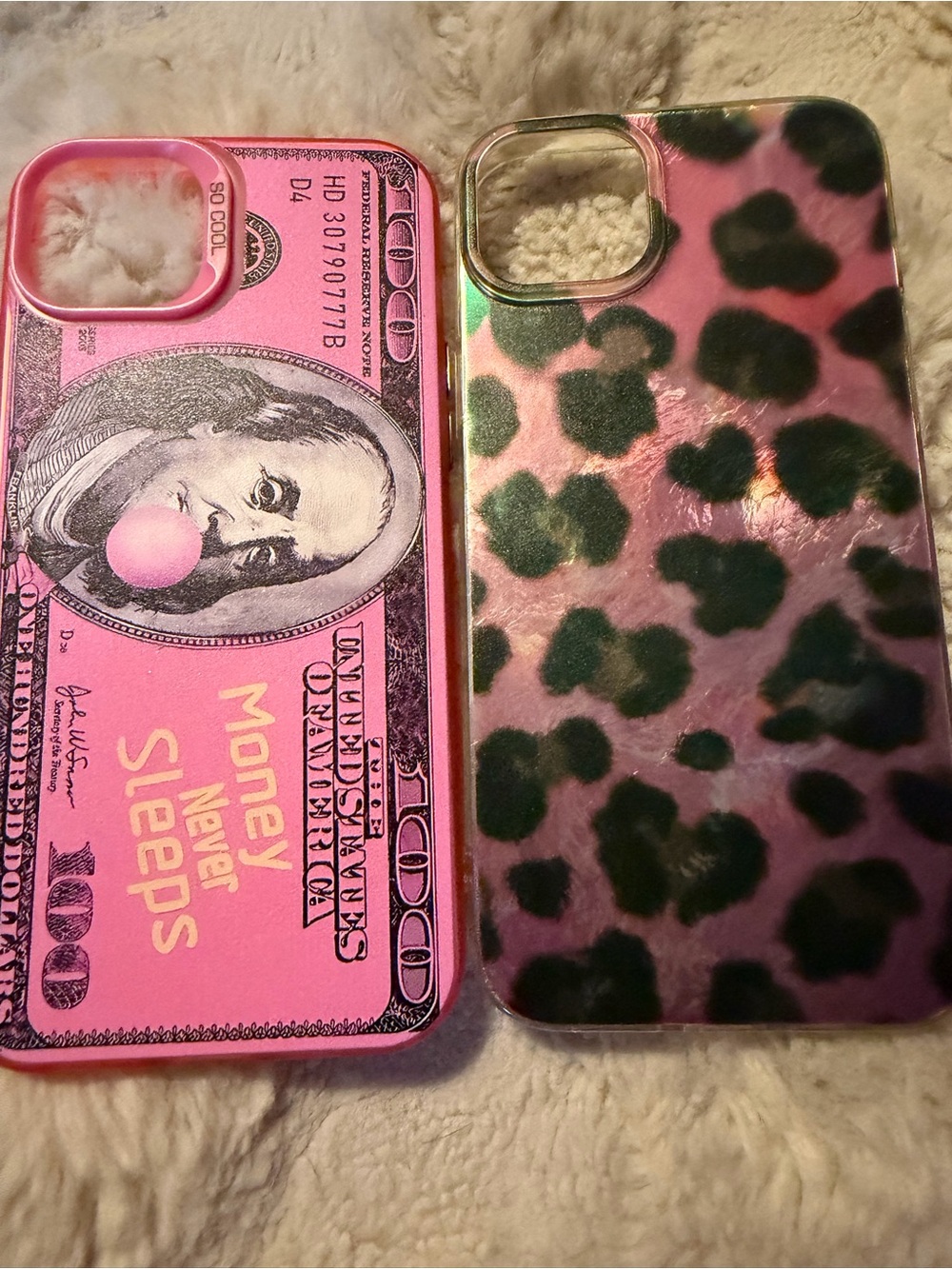 SHEIN Pink Money Graphic & Pink Leopard Print Phone Cases-15 plus
